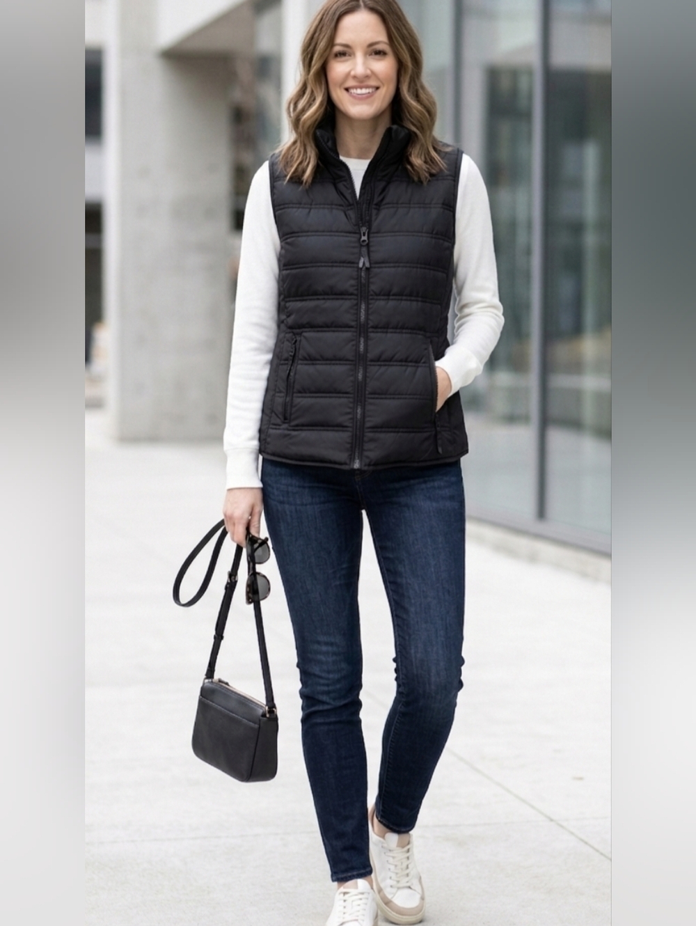 St John's Bay Puffer Vest Jacket Sz Large Black FREE SHIPPING